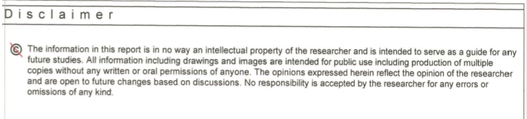 Disclaimer in the Architectural Thesis submitted in 2006